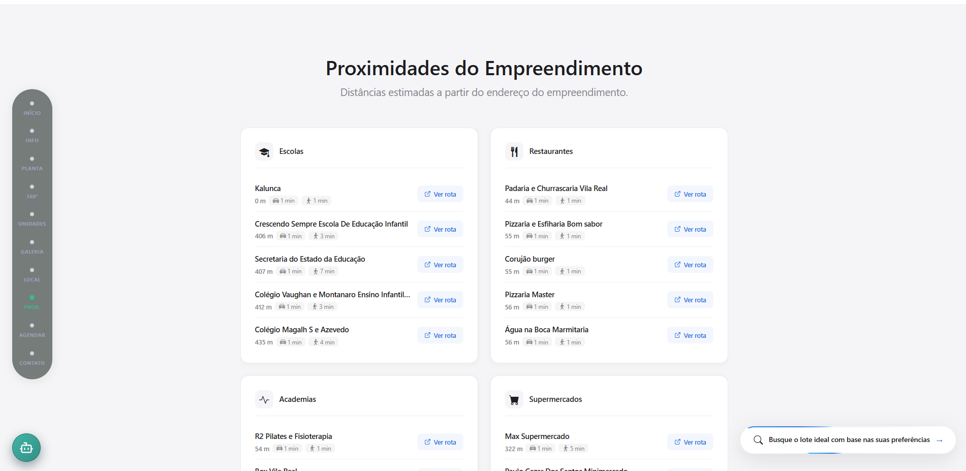Tela de proximidades do empreendimento