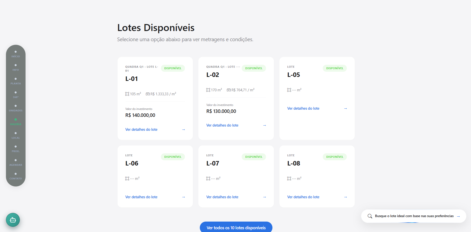 Mapa interativo do loteamento com disponibilidade em tempo real